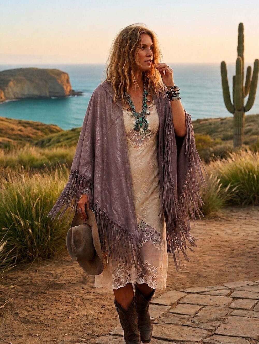 NWT Pinotti Italy Shimmer Purple Leather Fringe Shawl Wrap Poncho Cape Sz OS